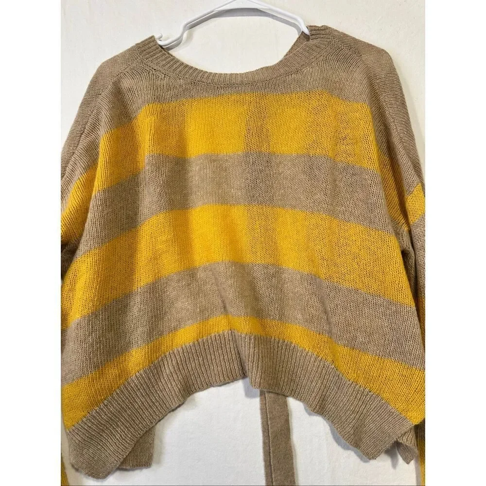 Marni Wool Cashmere Striped Sweater IT 38 Yellow Camel Back Tie Cropped Italy, S